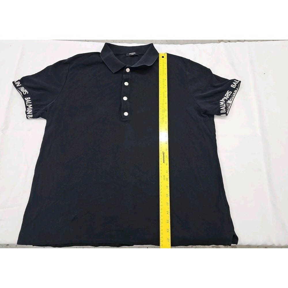 BALMAIN PARIS Size XXL Black & White Men's Cotton Polo Short Sleeve Logo Shirt
